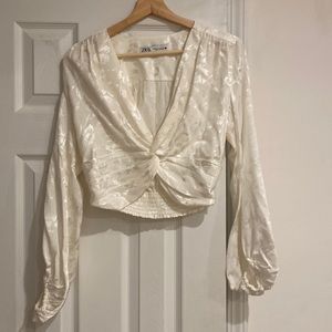 Zara Cropped Blouse XS Long Sleeve Silk
